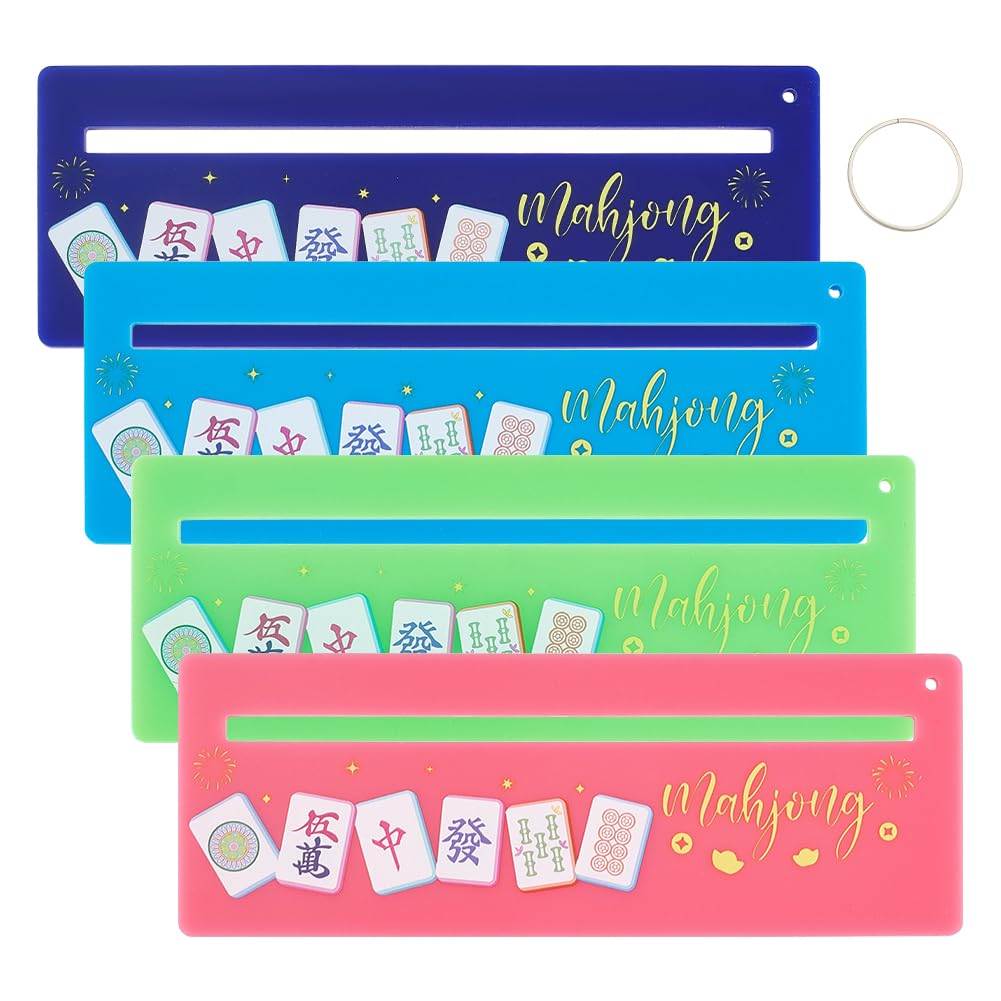 BENECREAT 8 Pcs Acrylic Mahjong Card Guide and Line Finder with Stainless Steel Jump Rings, Mixed Color Mahjong Rules Reader for Travel Parties and Family Gatherings