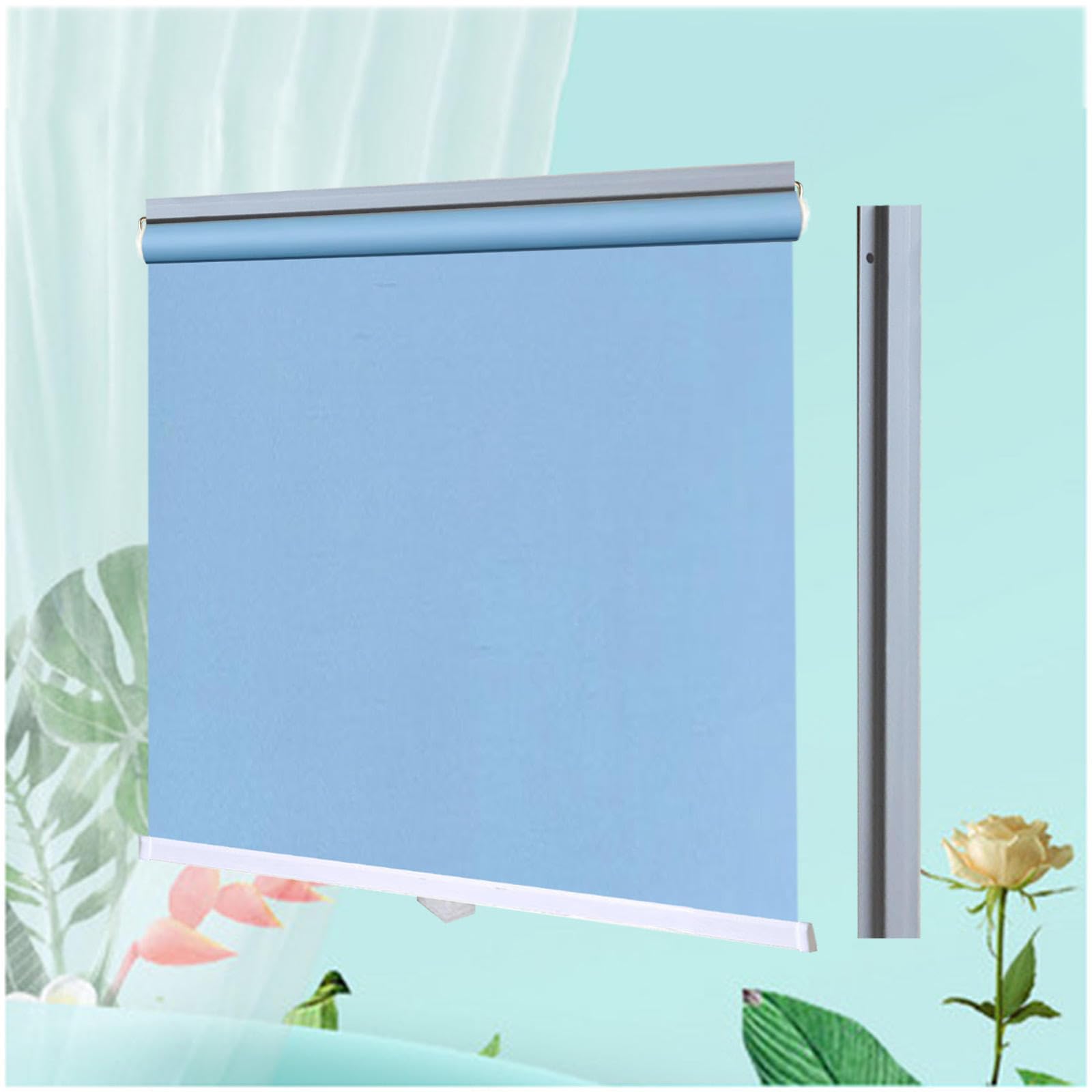 Xrdbfd Blue Blackout Roller Shades For Windows, 99% Uv-Resistant Blackout Curtains, Home Retractable Sunshade Roller Blinds, Temporary Thermal Blinds No Drilling,-110X100cm/43 * 39In