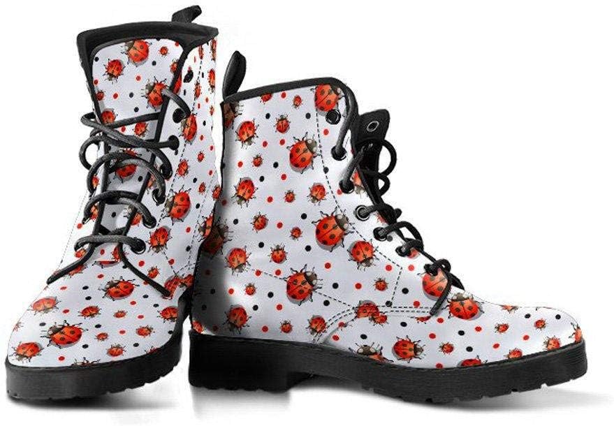 Ladybug Memory Foam Boots | All Season Lace Up Boots | Vegan Leather Combat Boot