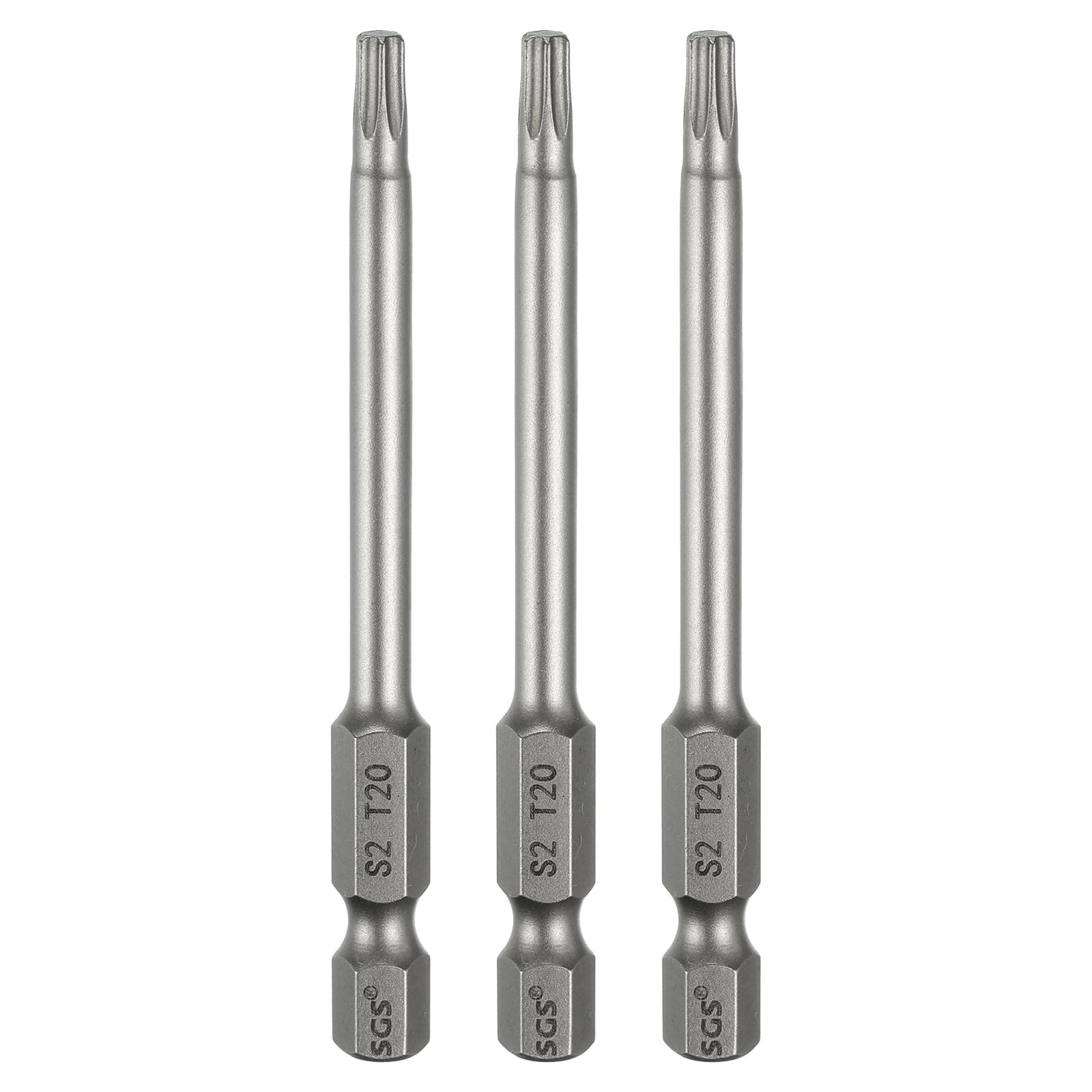 sourcing map 3pcs T20 Torx Head Screwdriver Bit 1/4" Hex Shank 3" (75mm) Long Magnetic No Hole Tip Tamper Proof 6 Point Star Screw Driver Drill Bits S2 Steel Industrial Power Screwdrivers