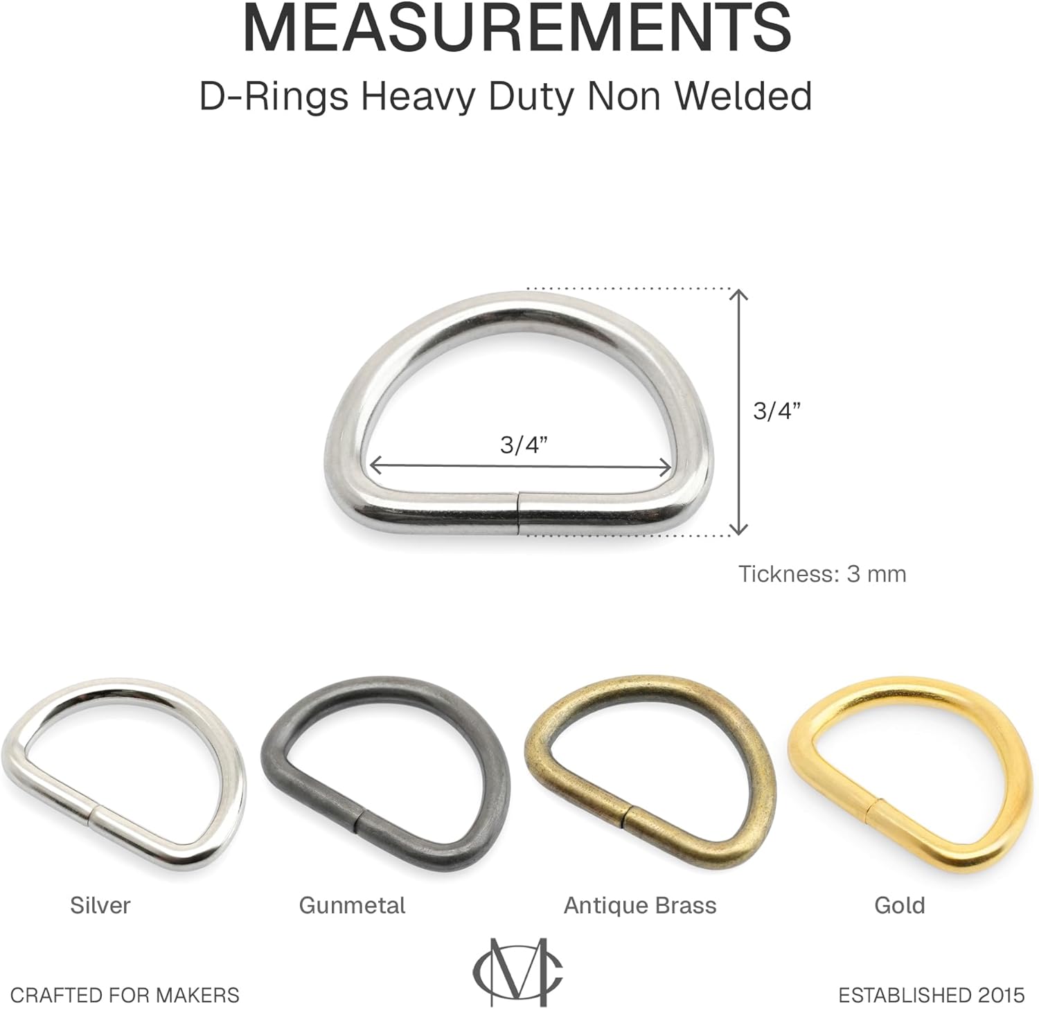 CRAFTMEMORE D-Ring Findings 5/8, 3/4 & 1 Inch Metal Non Welded D Rings for Belts Bags Lanyard Leathercraft Avail 4 Colors (3/4" x 20 Pack, Silver) - Image 5