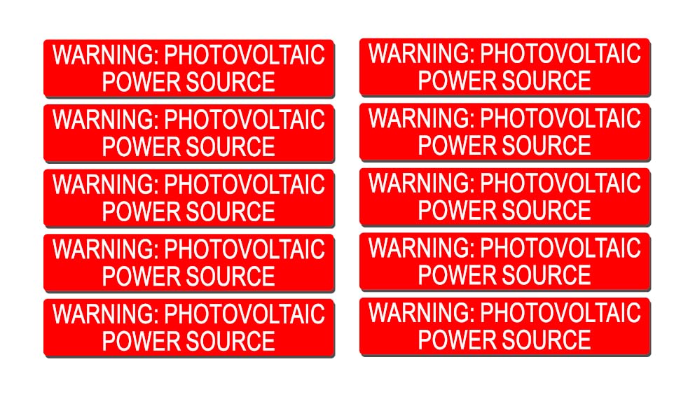 10 Pack Premium PV Labels Printed with Warning: Photovoltaic Power Source | Outdoor Rated PV Stickers | Solar Stickers | PV Label | Solar Label
