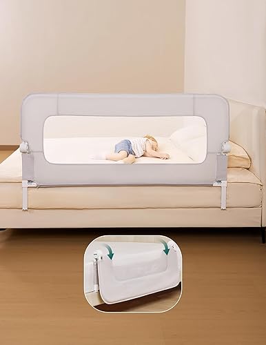 Miniatura 10 de BABELIO Barandilla de cama para niños pequeños, 43 pulgadas de ancho con columpio hacia abajo y altura ajustable para niños, ancianosadultos,