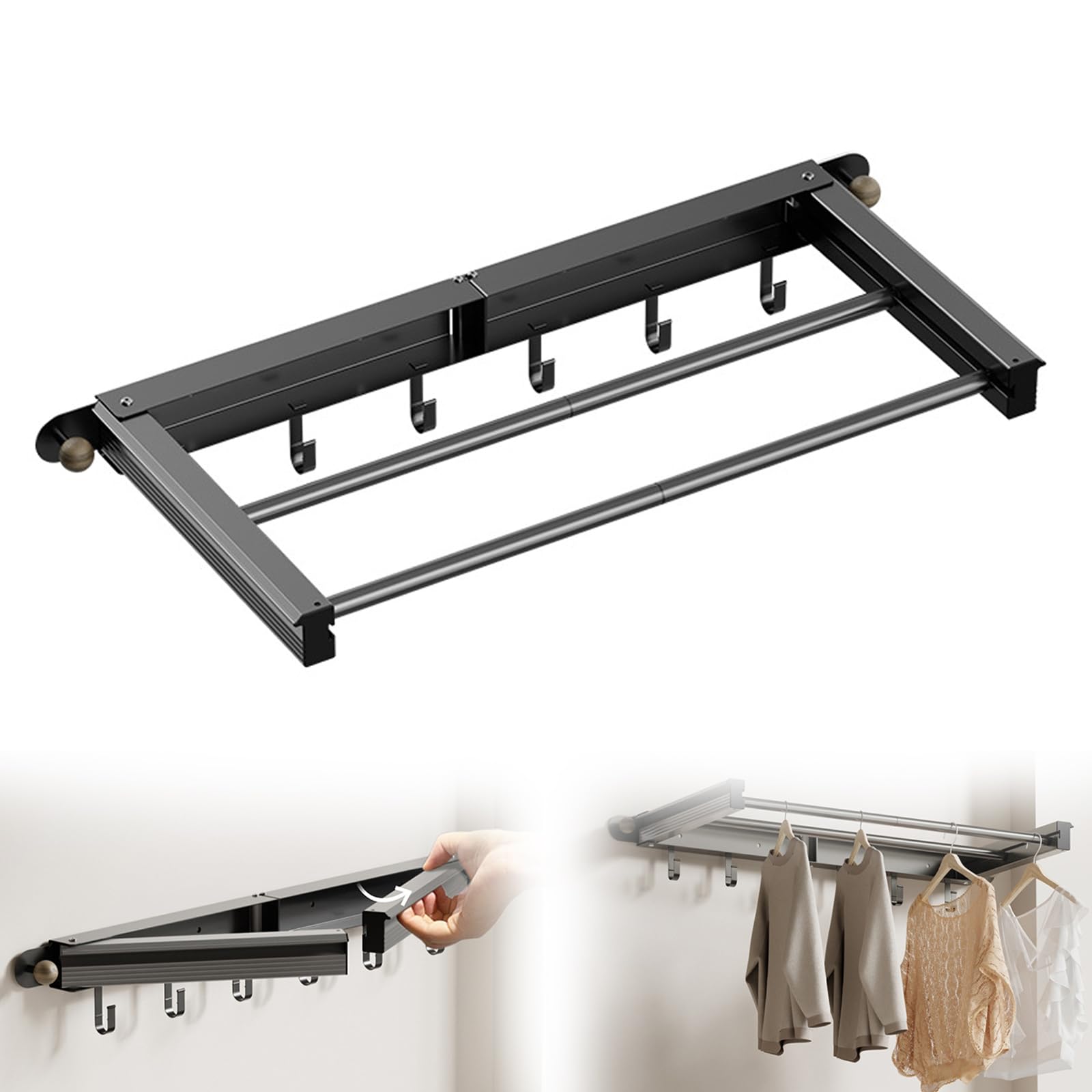 Tendedero Extensible Pared, Tendedero Pared Plegable Retractil con Ganchos Ahorra Espacio Estendal Parede Interior o Exterior para Radiadores Balcones Baños