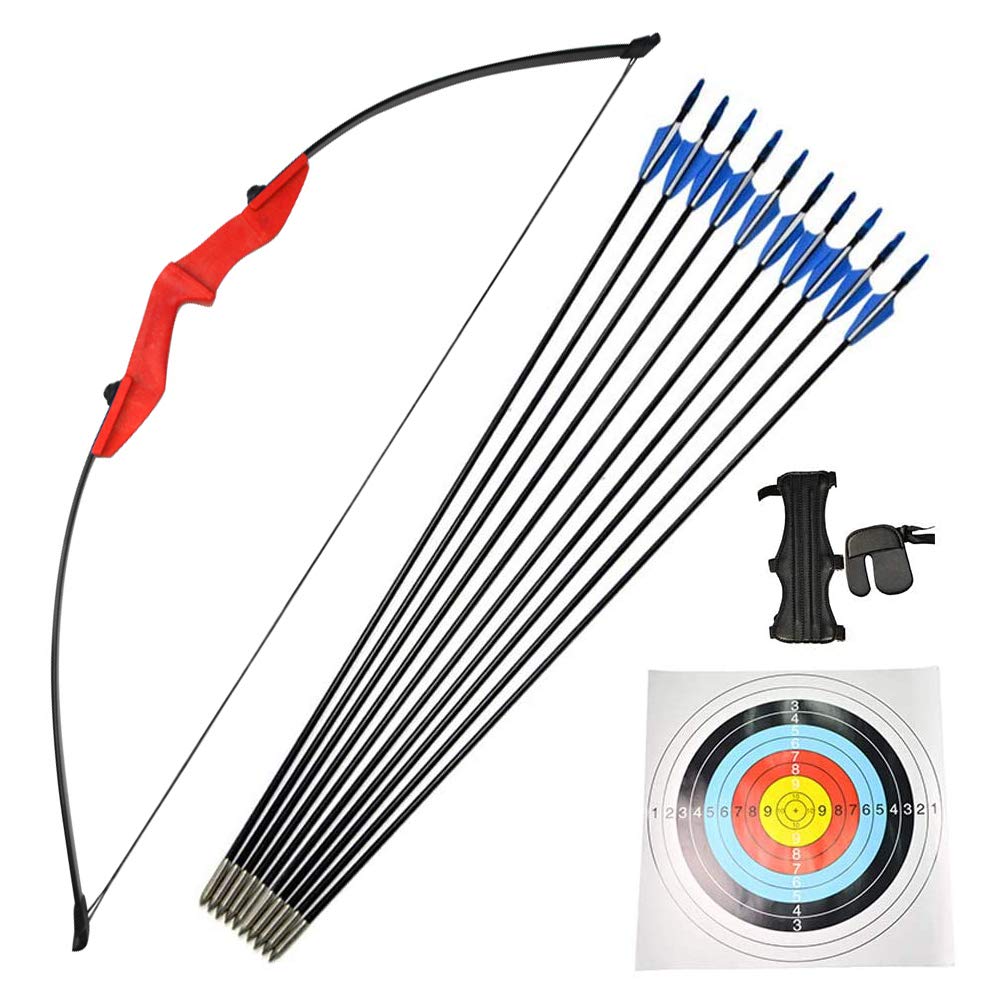 Arco Ricurvo e frecce Set 30lbs 35lbs 40lbs Arco Dritto con frecce in Fibra di Vetro Arco da Caccia con L'Arco a Arco Lungo per destrimani e Mancini