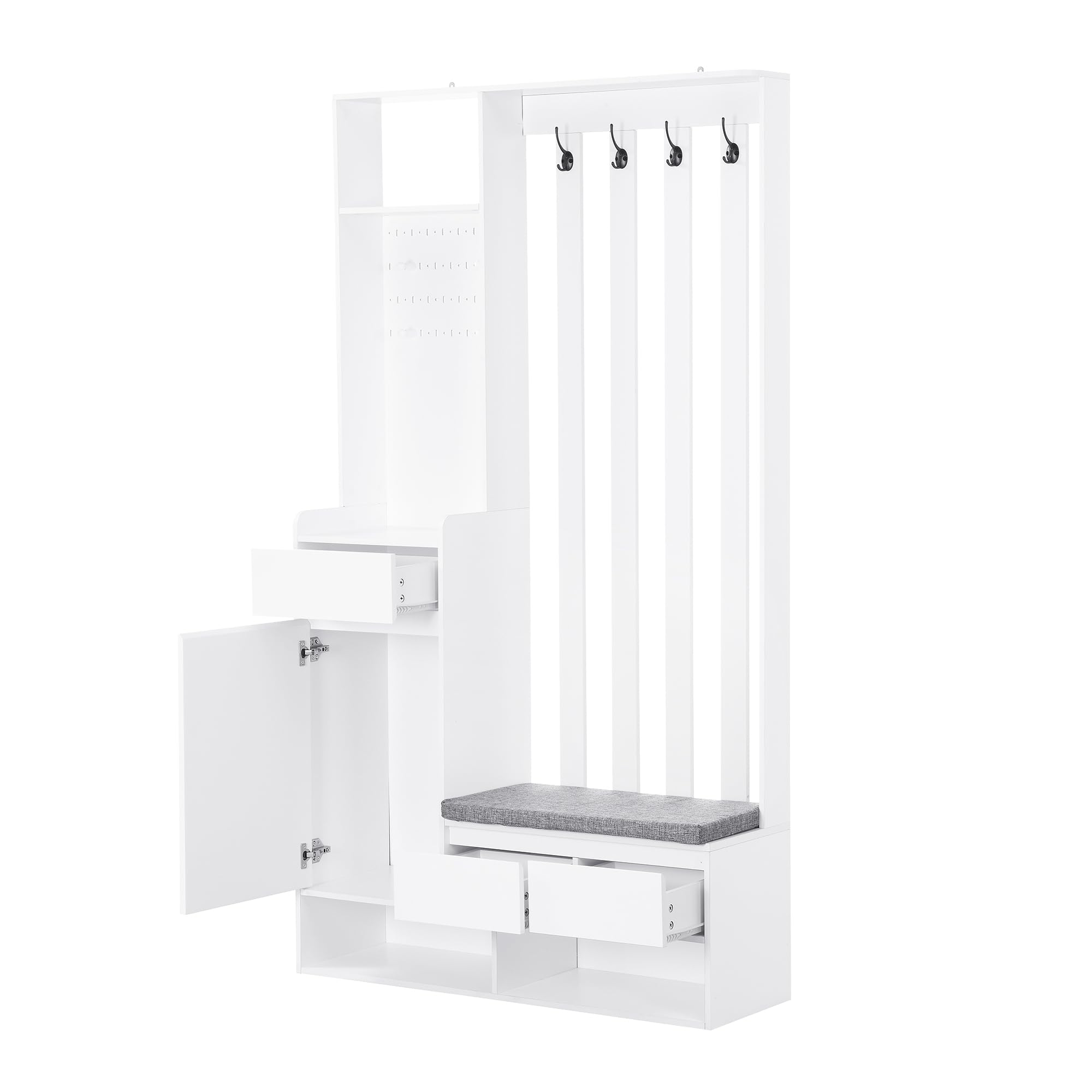 Merax Flurgarderobe Garderobenset mit Sitzbank Schuhschrank Stecktafel 4 Haken 100x180 cm Weiß