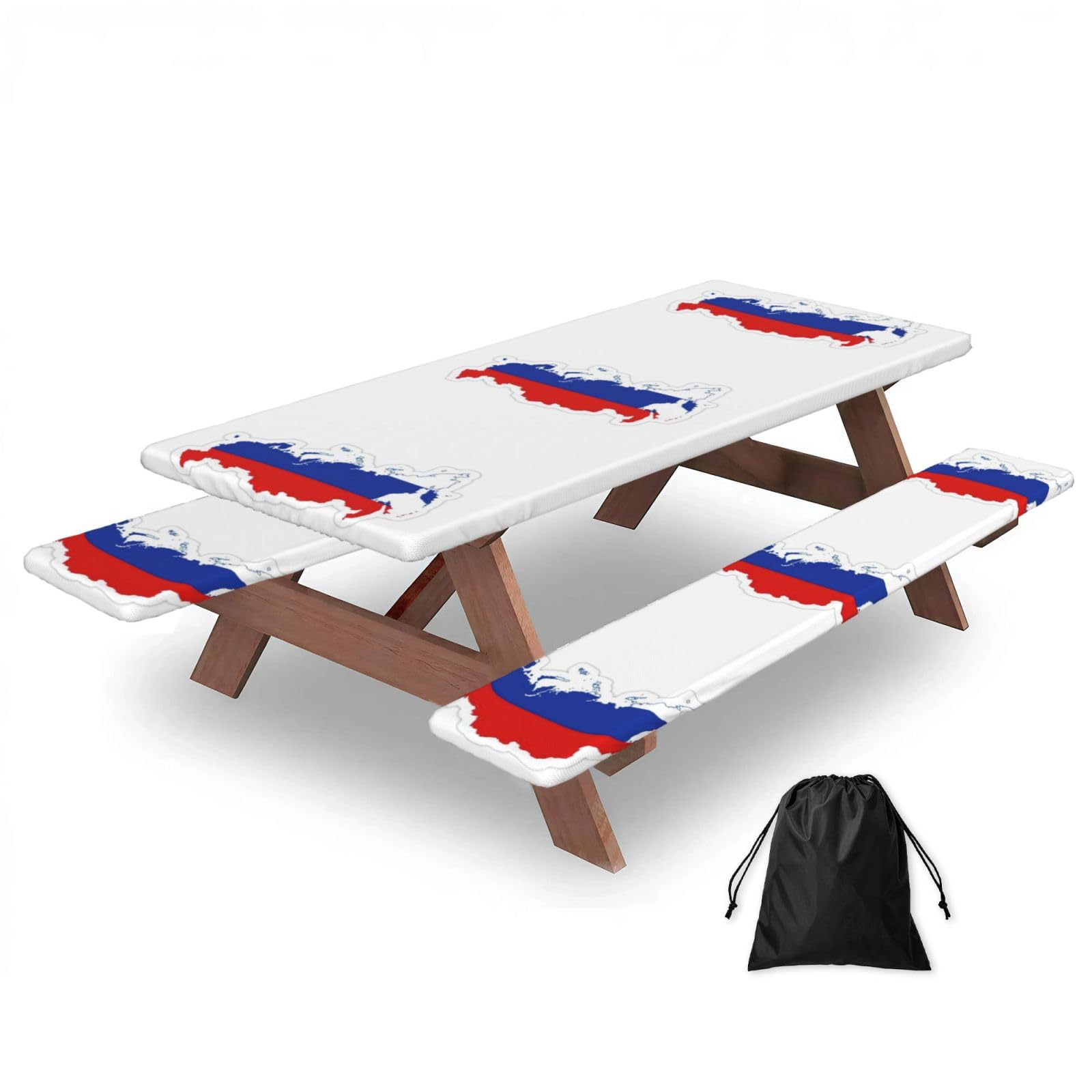 Zyjhyy Black Russian Flag Map Print 3 Pack Wipeable Picnic Bench Cover And Table Cover Lightweight Table Cloth For Camping Outdoor