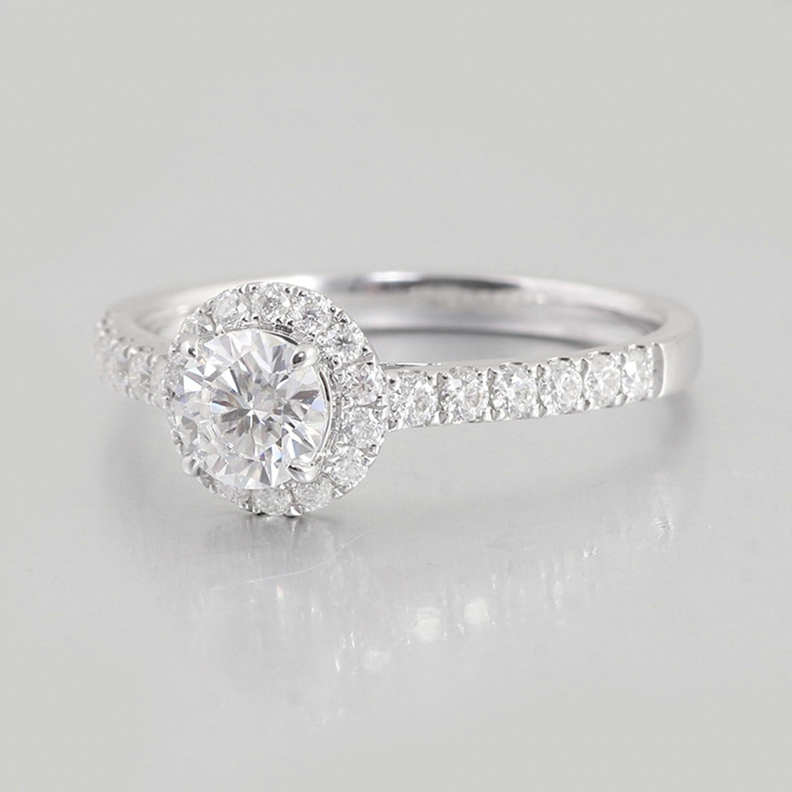 Anillo de oro blanco de 18 quilates, 1/2/3 quilates, forma redonda, moissanita blanca, anillos de compromiso para mujer