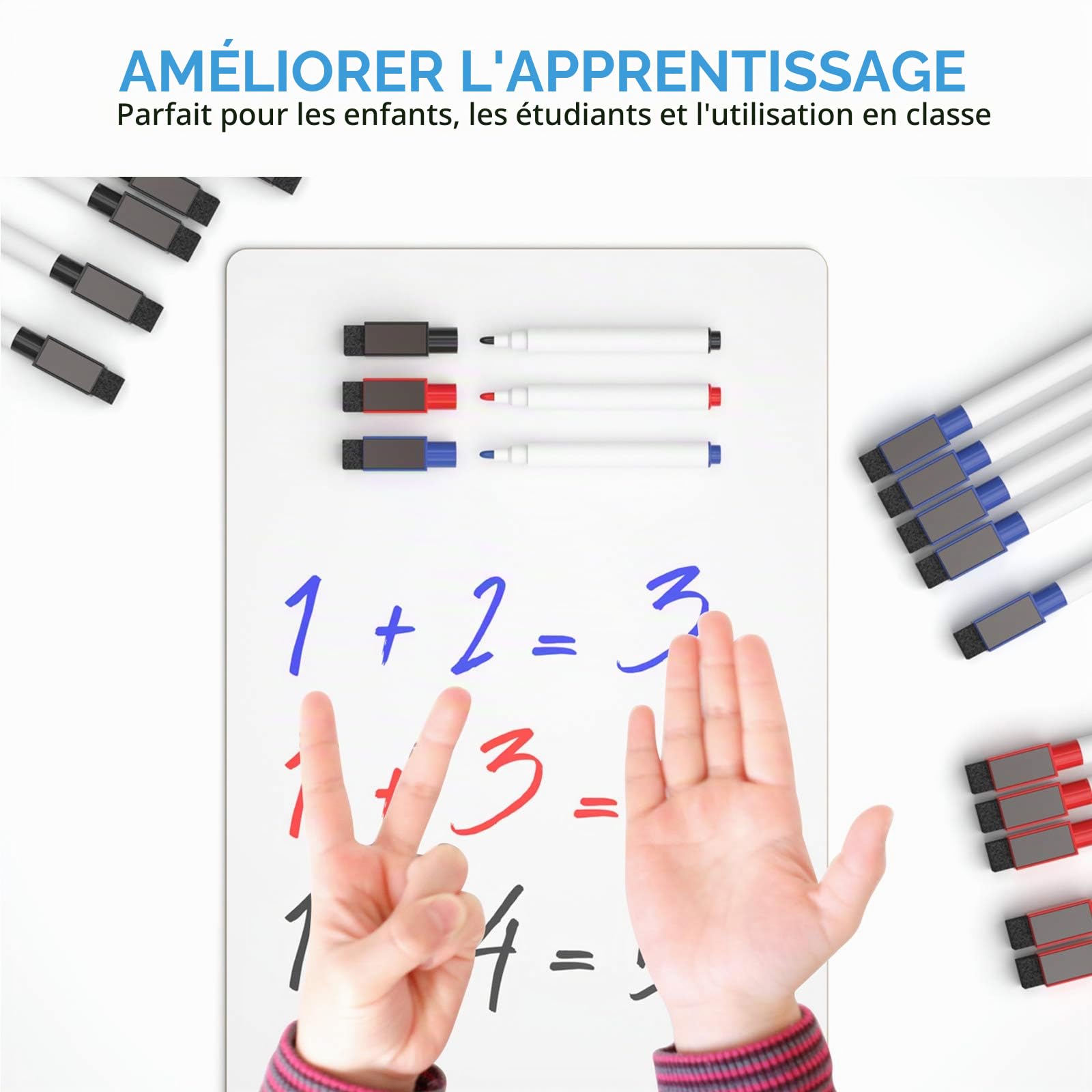 Nicpro 6 tableaux blanc effacable, 22 x 30 cm double face petit tableau blanc avec 18 stylos et 6 gommes, fournitures scolaires portables en vrac pour étudiants et salles de classe