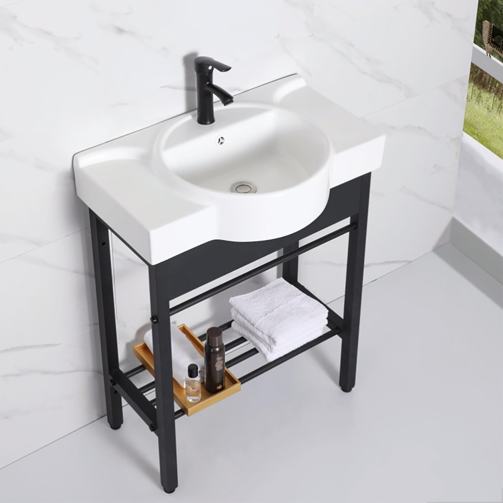 Fregadero de Cocina de Acero Inoxidable, baño, tocador de baño de cerámica, Consola Independiente, Pedestal, lavadero, estación de Lavabo, Lavabo de Porcelana Redondo con