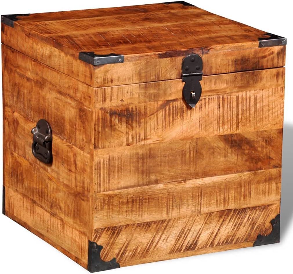 Storage Chest CubicTreasure Chest,Storage Chest,Wooden Chest Box,Purely Handmade,Solid Wood With Wax Coated Finish,for Home,Living Room,Bedroom, Rough Mango Wood
