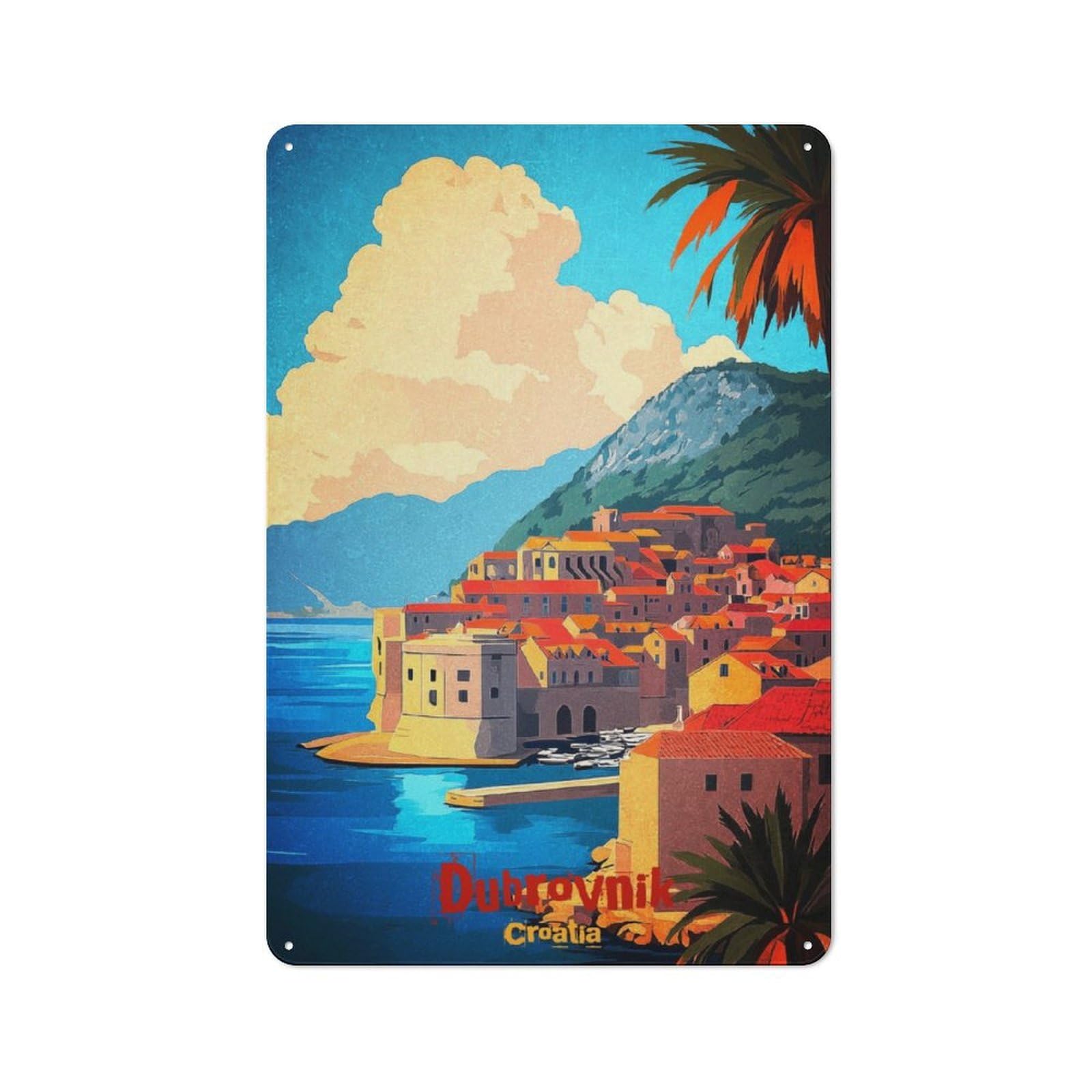 Junmoney Dubrovnik Art For Garden Room Or Summerhouse, Retro Metal Sign 30X20cm, For Metal Sign Collectors, For Vintage Wall Decor Fans
