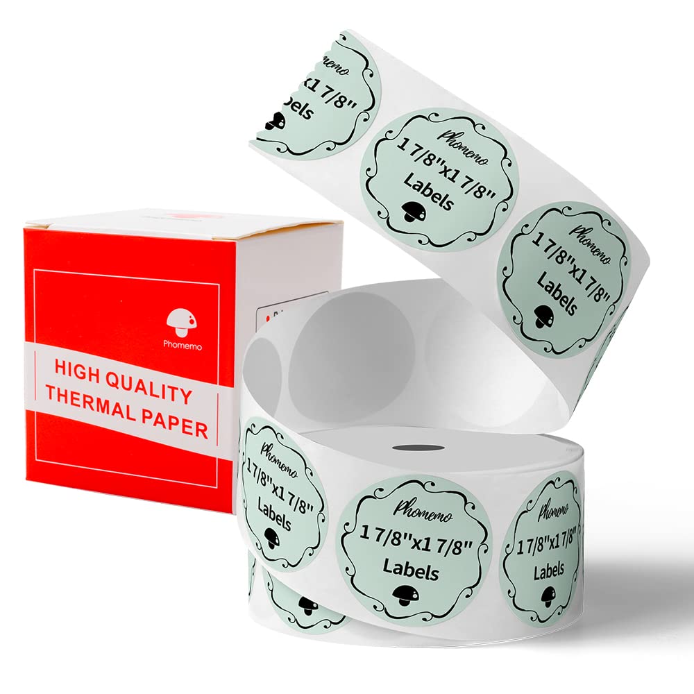Phomemo M110 Labels Multi-Purpose Self-Adhesive Round Color Thermal Label for M110 / M221 / M220 / M150 Label Printer, 1.96" x 1.96"（50x50 mm）, 140 Labels/Roll, Label for Small Business, Home, Office