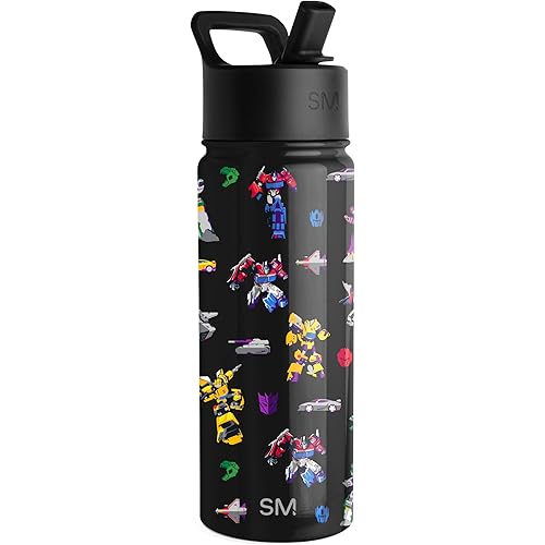 Simple Modern Kids Summit Water Bottle with Straw Lid | Transformers 18oz Stainless Steel Cup Insulated Tumbler for Boys, School | Transformer Block Nation