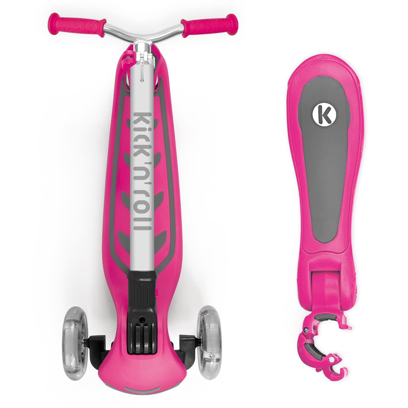 Kicknroll Patinete de 3 Ruedas Luminoso para Niños sin/con Asiento, 4 de Altura Ajustable y Patinete Plegable, Cubierta Extra Ancha, Scooer para Niños Niñas de 2 a 12 Años Soporte de 50 kg