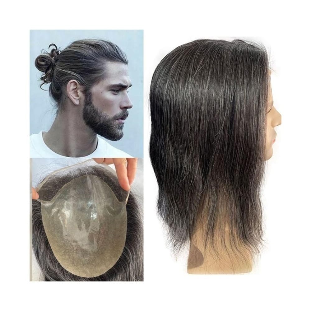 Men's Toupee Parrucca da uomo con pizzo frontale svizzero n. 1B20, capelli umani, base in pelle sottile con anello a V, 8"x10"