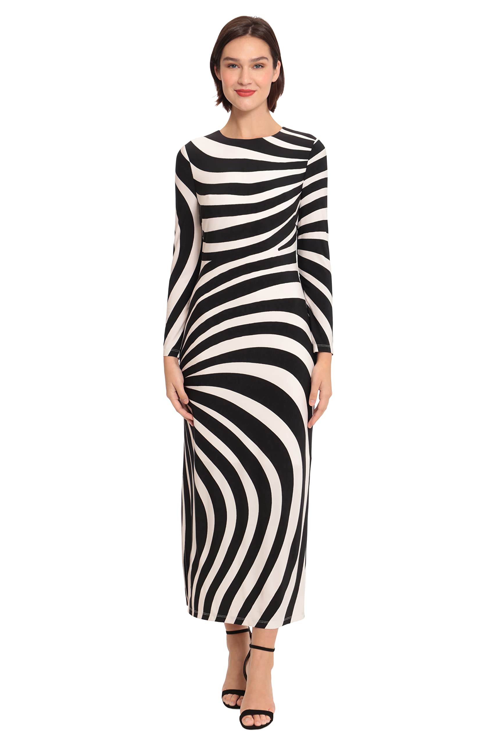 Donna Morgan Damen Striped Long Sleeve Easy Body Maxi Dress Kleid, Elfenbein/Schwarz, 40