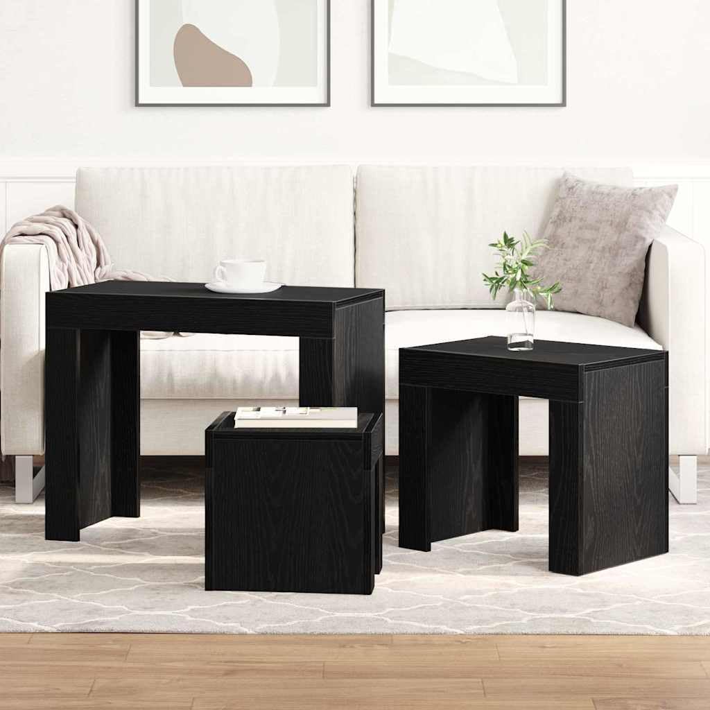 Mesas Nido 3 pcs Roble Negro Madera de ingeniería, Mobiliario Mesas Mesas Decorativas Mesas de Centro, Negro, 16.1kg