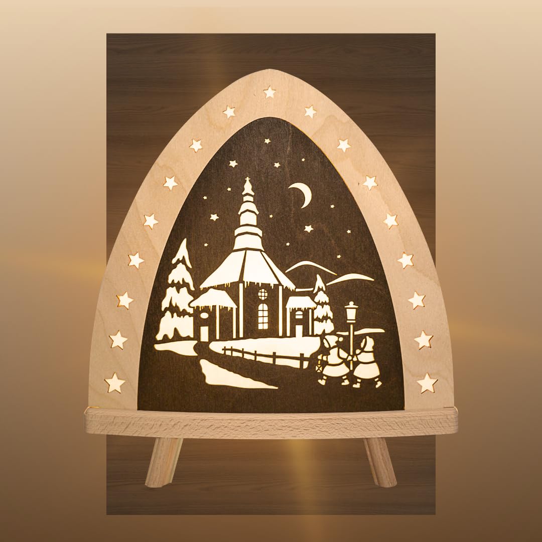 weigla - Dekoleuchte original Erzgebirge I Motiv Seiffen I 1 LED Lampe I 0,8 W, E14 I Weihnachtsdeko innen I Weihnachtsbeleuchtung aus Holz I Fensterdeko
