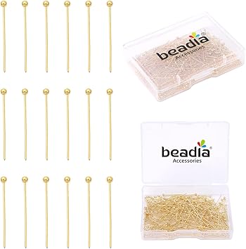 BEADIA 14K Gold Plated Ball Head Pins Non Tarnish 30mm 200pcs for Jewelry Making Findings