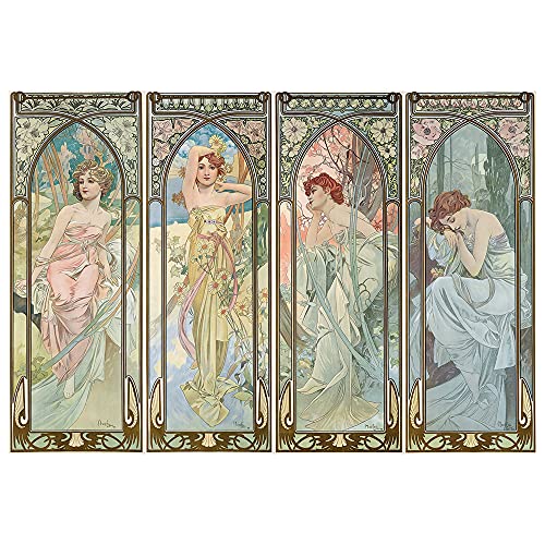 Les Heures Du Jour Mucha Tableau Impression Sur Toile Décoration Intérieure 60x90 cm