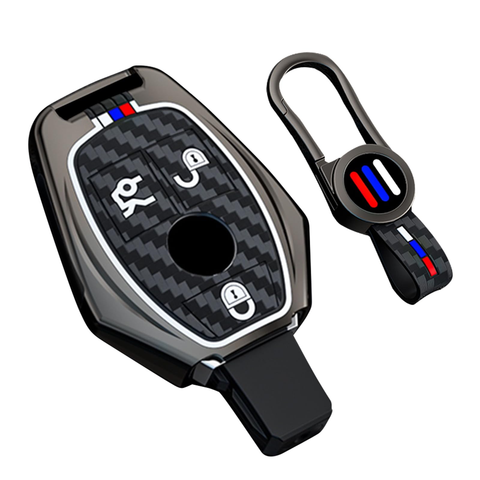 3 Button Smart Car Key Case Silicone Carbon Fibre Fits Mercedes Benz ABCEGSRV CL CLA CLE CLK CLS CES EMS SL SLK GLA Key Protection Key Bag Fluorescence Short Black