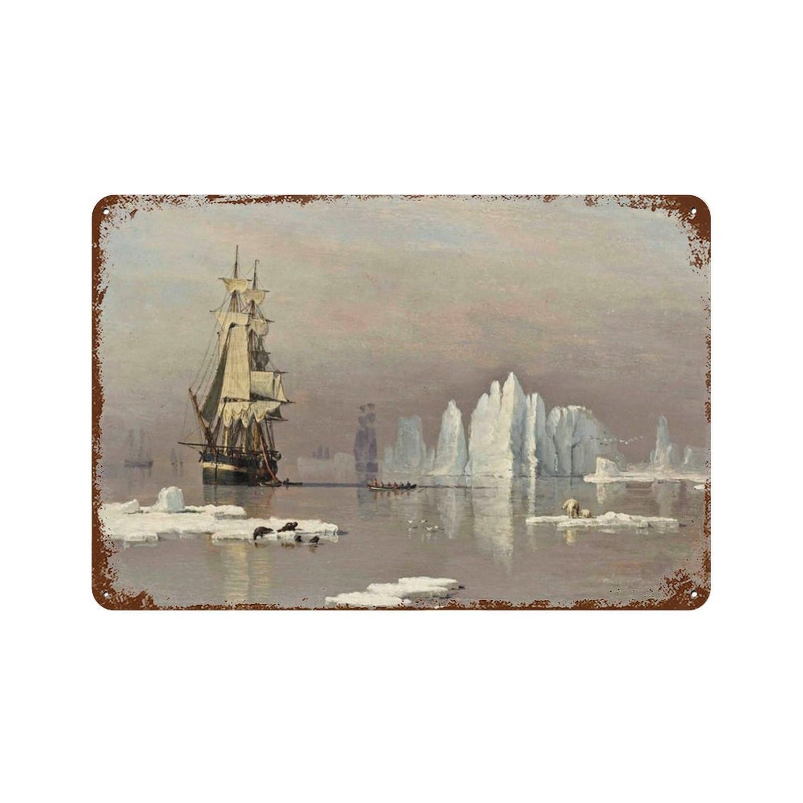 xiaoxiaoshen Sailboat Paintings Vintage Ocean Waves, Coastal Painting Wall Decor Art Metal Tin Poster Modern Home Decor Art Home Bar Shop Decorations Vintage Sign 20x30cm