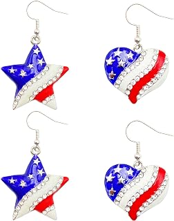 2 Pairs American Flag Earrings for Women 4th of July Earrings Jewelry for Independence Day Gift