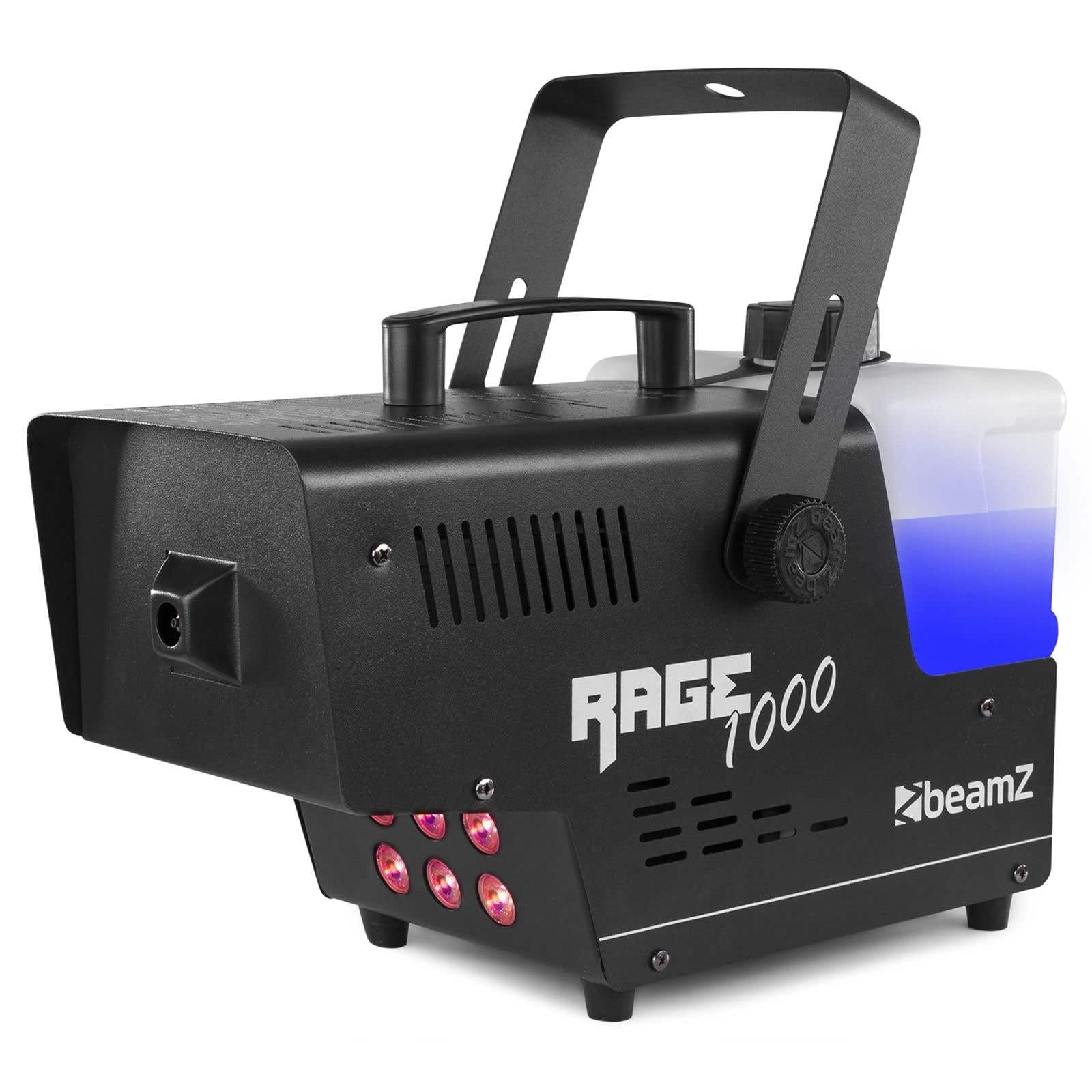 BeamZ RAGE1000LED - Máquina de humo con DMX para DJs y discotecas | Máquina de calidad, densidad de humo ajustable, gran capacidad de niebla, para Halloween y fiestas temáticas