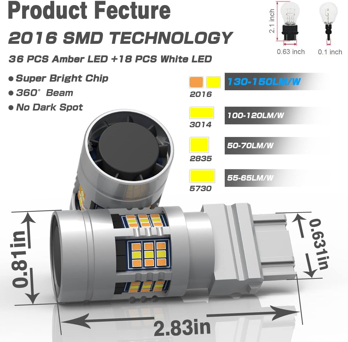 Underground Lighting 3157 Led Bulb Switchback White & Amber Dual Color Front LED DRL Parking Light Turn Signal Bulb No Hyper Flash All in One With Built-In Resistors (2 Pieces)