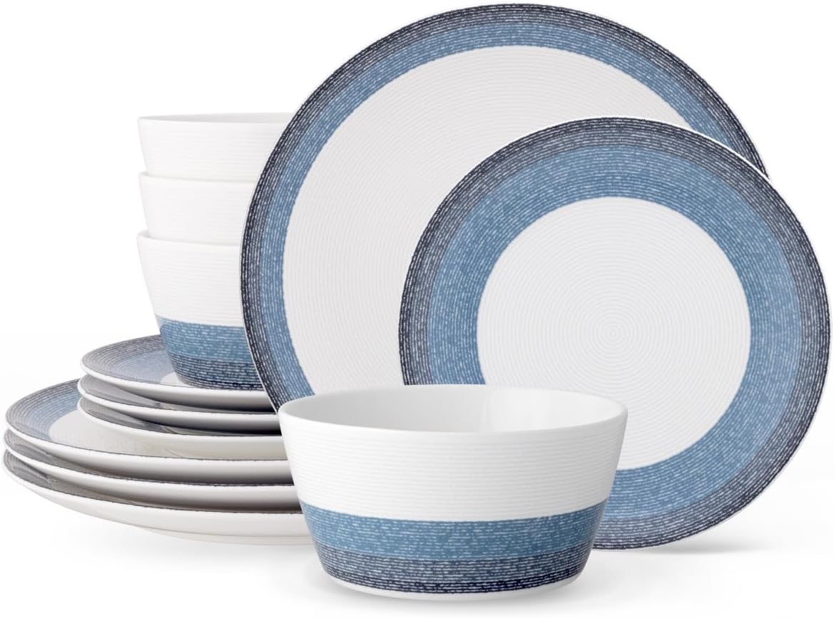 Noritake Colorscapes Layers Navy 12-Piece Coupe Dinnerware Set, Service for 4