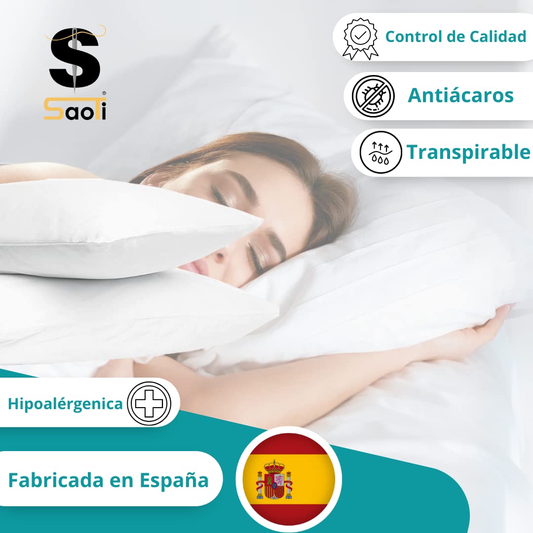 SaoTi Cuscino In Fibra Cava Siliconata – 40x80 Cm, Alto Recupero, Anallergico, Lavabile, Morbido, Prodotto In Spagna (Confezione Da 4 Unità)
