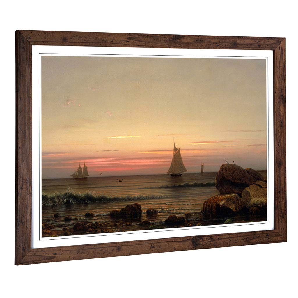 Big Box Art Framed Print of Martin Johnson Heade Sailing Off The Coast Design | Wall Art Picture | Home Decor for Kitchen, Living Room, Bedroom, Hallway, Walnut, A2 / 24.5x18 Inch / 62x45cm