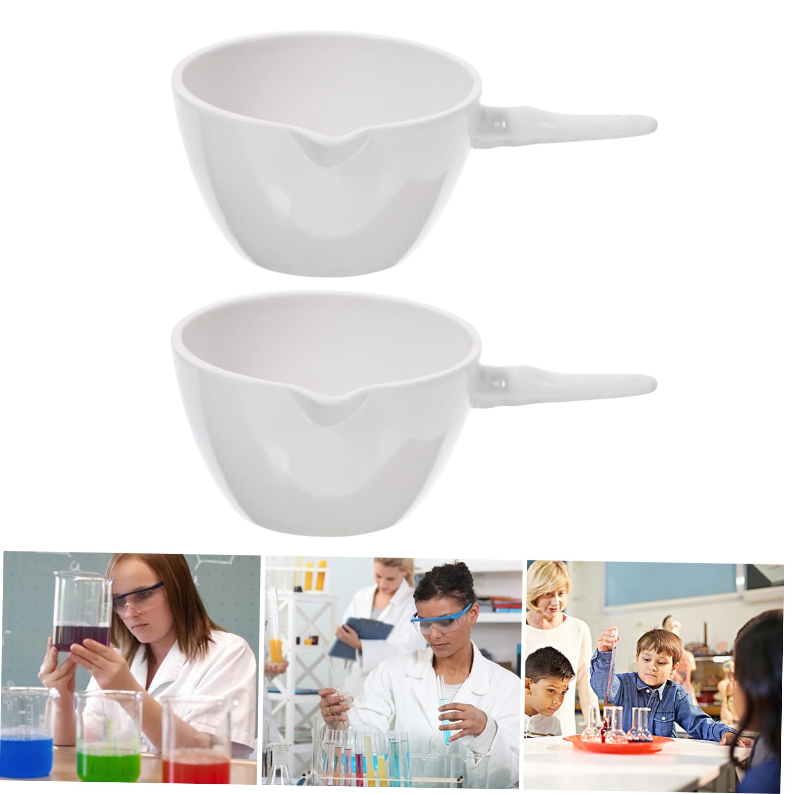 2 Stück Runde Verdampfungsschalen aus Keramik mit Henkel und Ausguss 70ml Fassungsvermögen für Labor und Klassenzimmer