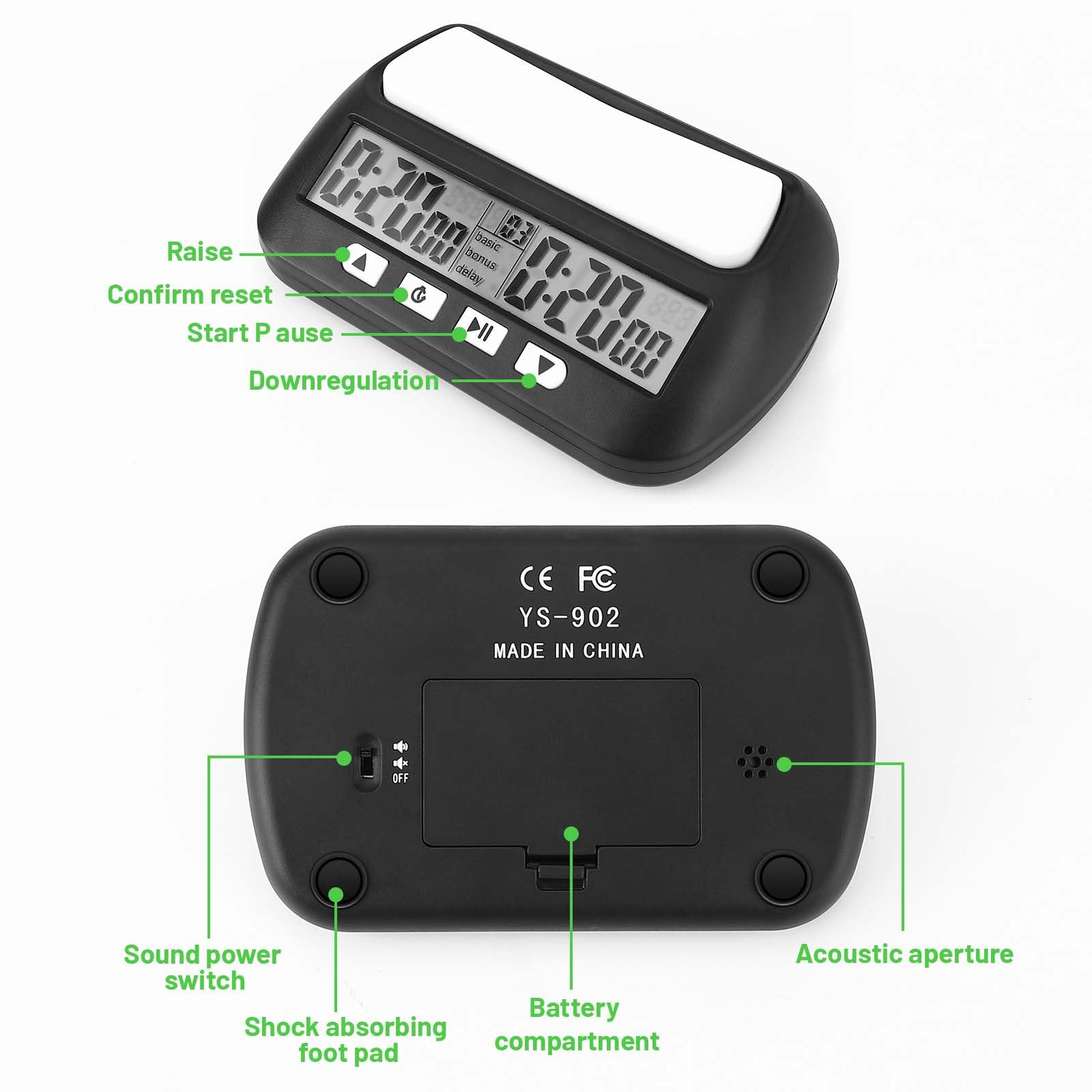 Mkitnvy Schachuhr Professional, Digitale Multifunktionsanzeige Schachtimer, mit Bonus & Verzögerung Count Down aufwärts Alarm，Schachuhren Elektronische Brettspiel für Zuhause & Turniere