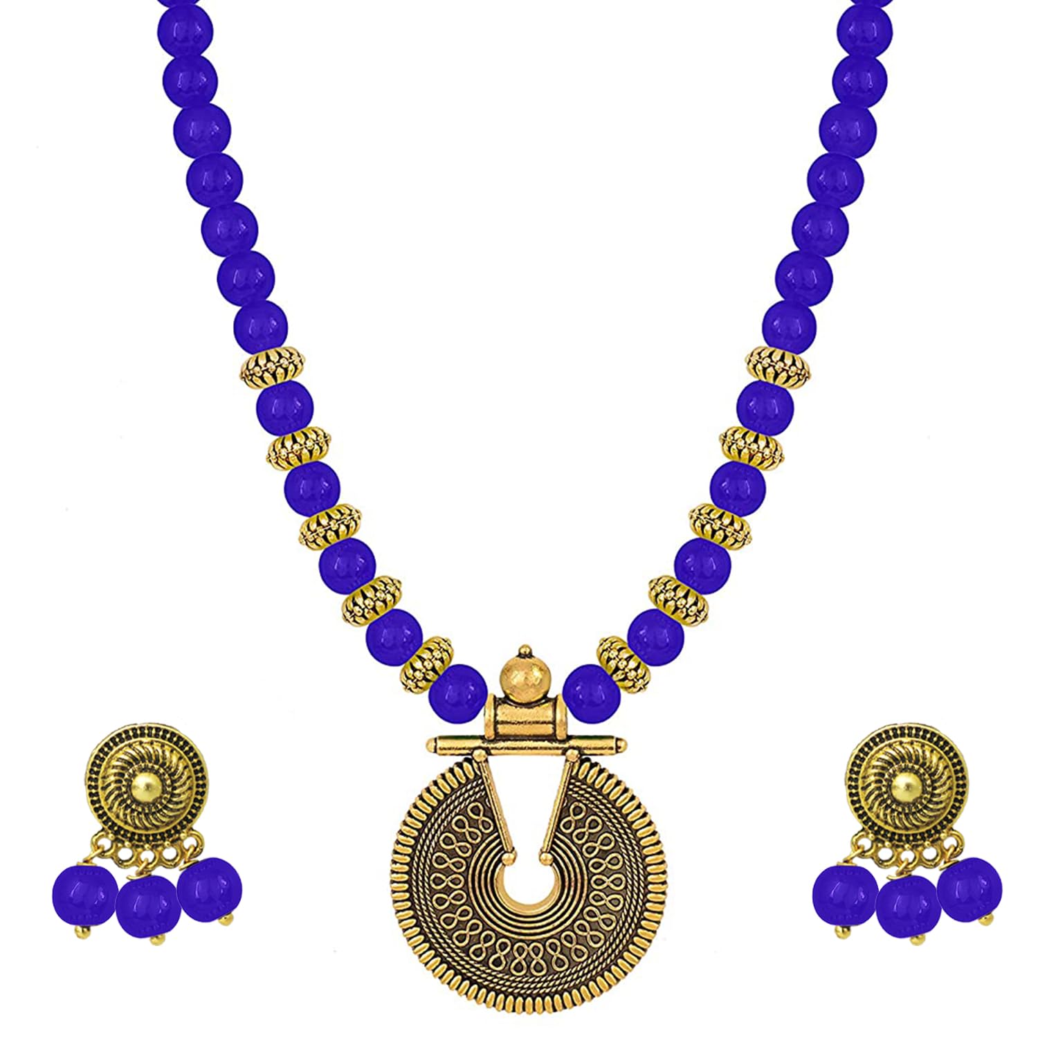 JFL - Jewellery for Less Gold Navy Blue Beaded Necklace set Keyhole pendant design adjustable length designer set for women & girls,Valentine (B08LPKNPSL) Amazon Price History, Amazon Price Tracker