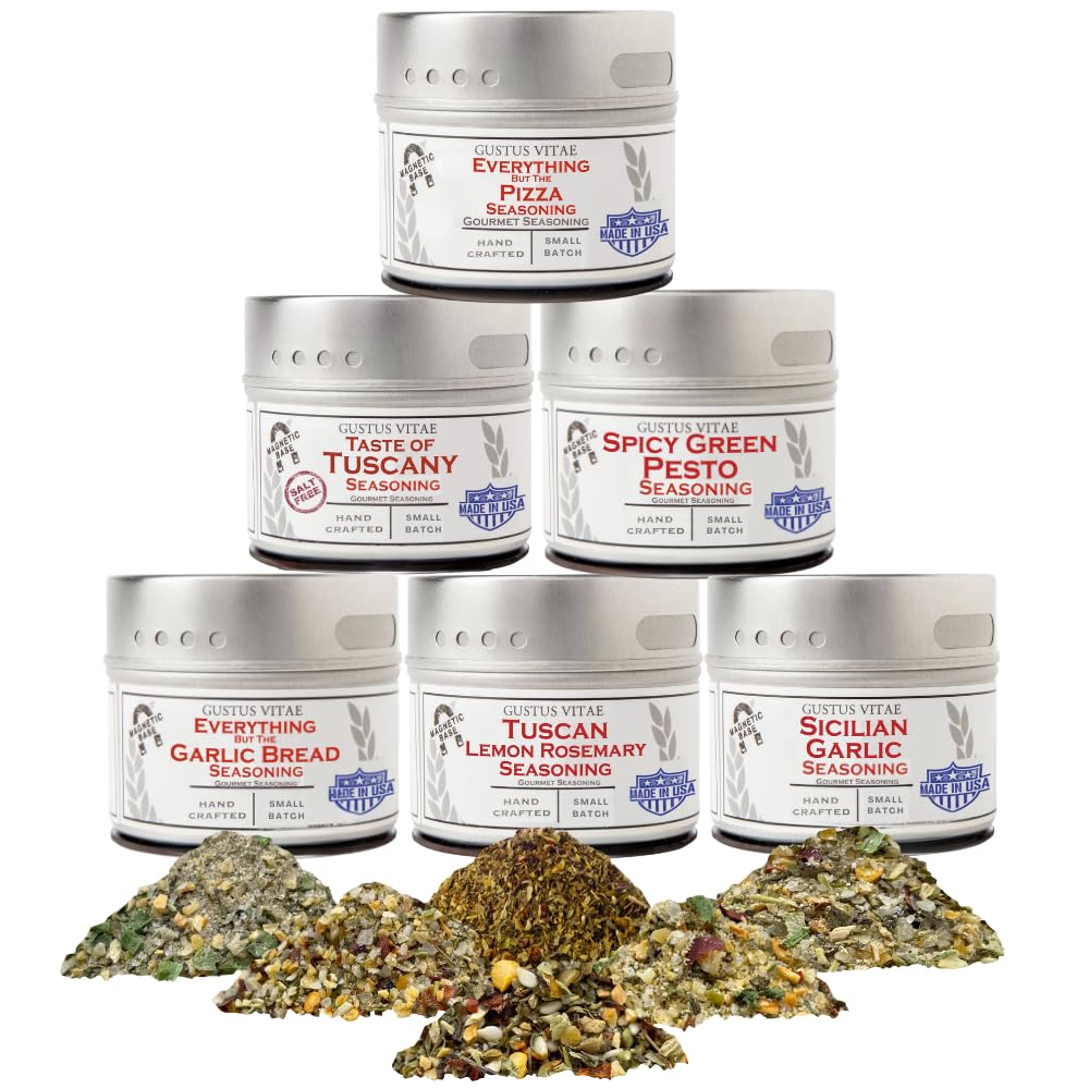 Gustus Vitae Italian Seasoning Gift Set - Tastes of Italy - Artisanal Spice Blends Six Pack - Non GMO, All Natural, Small Batch - Made By Hand in USA - - #488