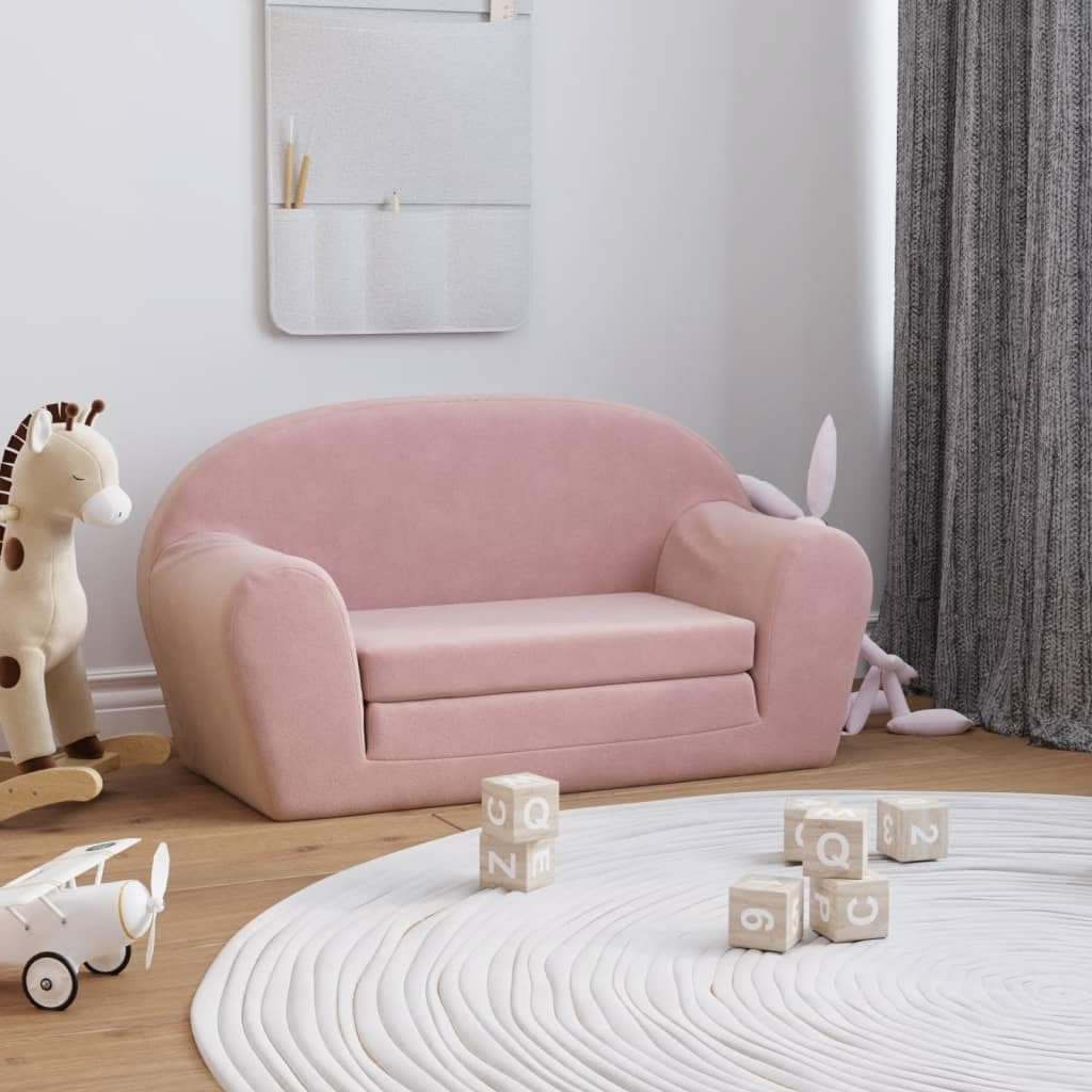 vidaXL Canapé-lit pour Enfants 2 Places, Lit de Jour avec Dossier et Accoudoirs, Lit d'Invité, Meuble de Chambre Salon, Rose Peluche Douce