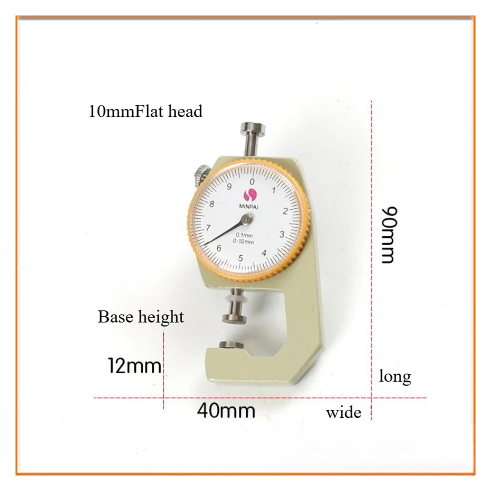 Medidor de espesor digital con pantalla y aguja Calibrador de espesor con cabezal y punta afilada, calibre curvo herramienta dial metálico(10mm Flat head)