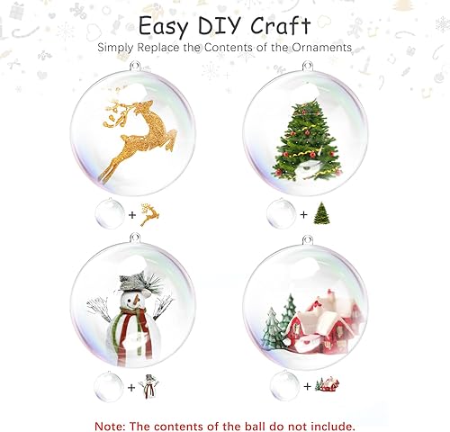 Miniatura 6 de Esferas de adornos de Navidad transparentes, de plástico transparente, esfera hueca, decoración de árbol de Navidad, fiesta de boda (3 pulgadas)