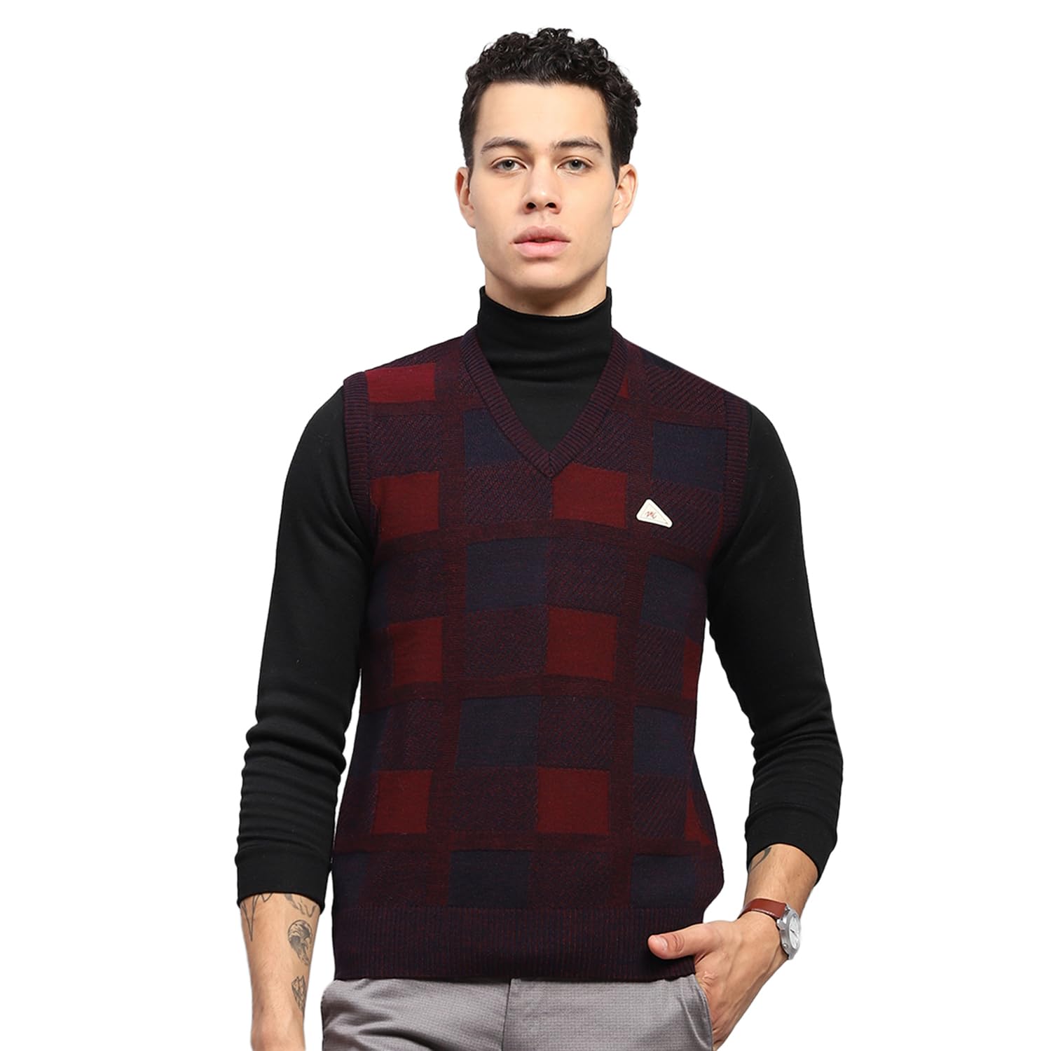 Mens Self Design V Neck Sleeveless Sweater (1243243SL)