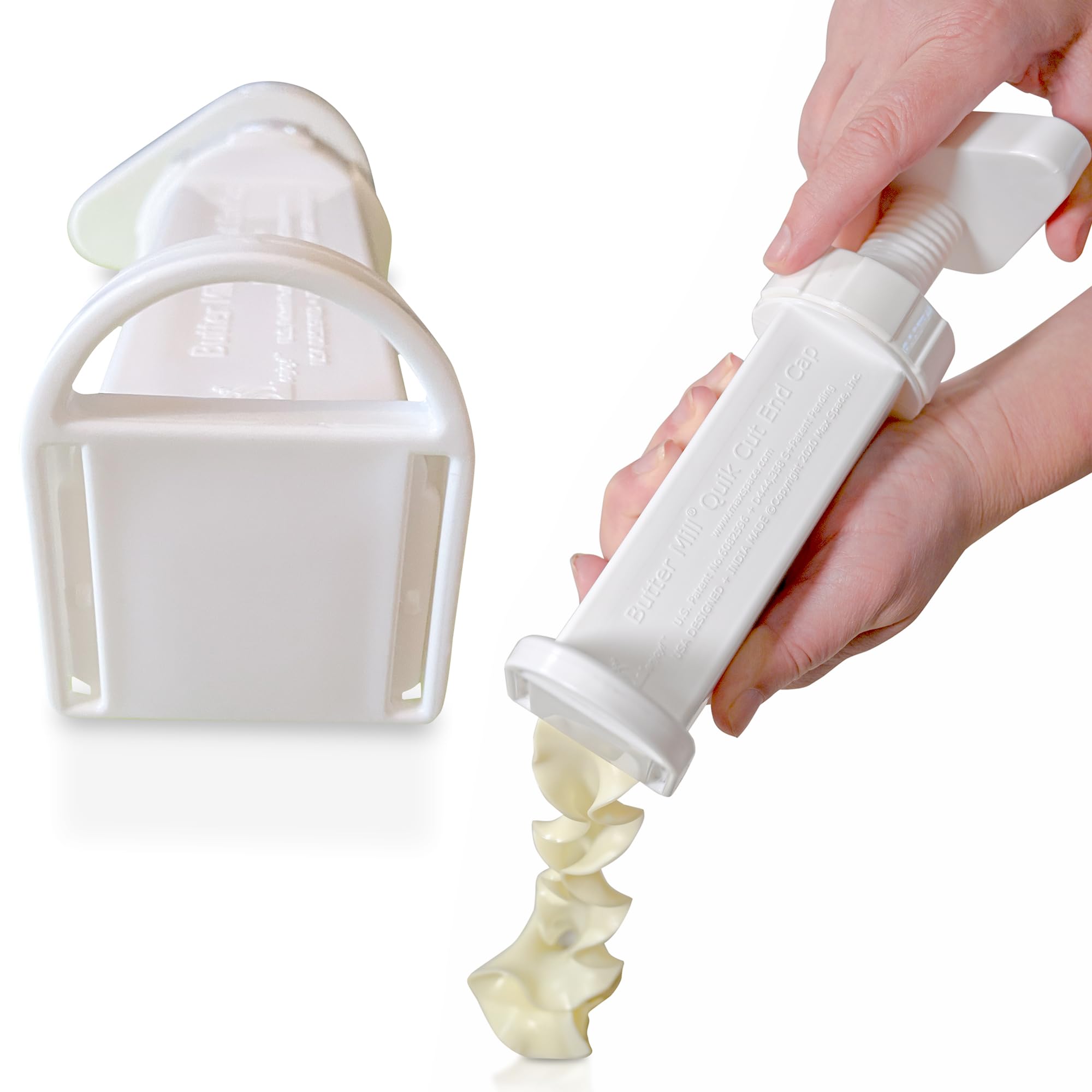 Max Space Quik Seal Butter Mill - Room Temperature Spreader, Better Than a Dish, Squeeze Dispenser With Attached Seal - Dishwasher Safe (All White)