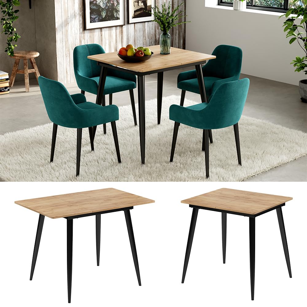 Vicco Tavolo da pranzo Beaver, Rovere Goldkraft/nero, 80 x 70 cm Estensibile, per un utilizzo flessibile come tavolo da pranzo o da lavoro