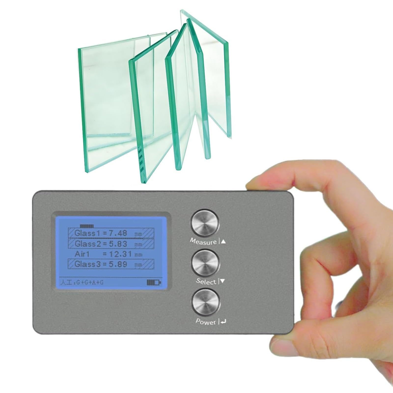 Medidor digital de grosor de vidrio, medidor de grosor de vidrio aislante, precisión ± 0,1 mm, rango de medición de 70 mm, para ventanas y puertas aislantes de triple acristalamiento templado