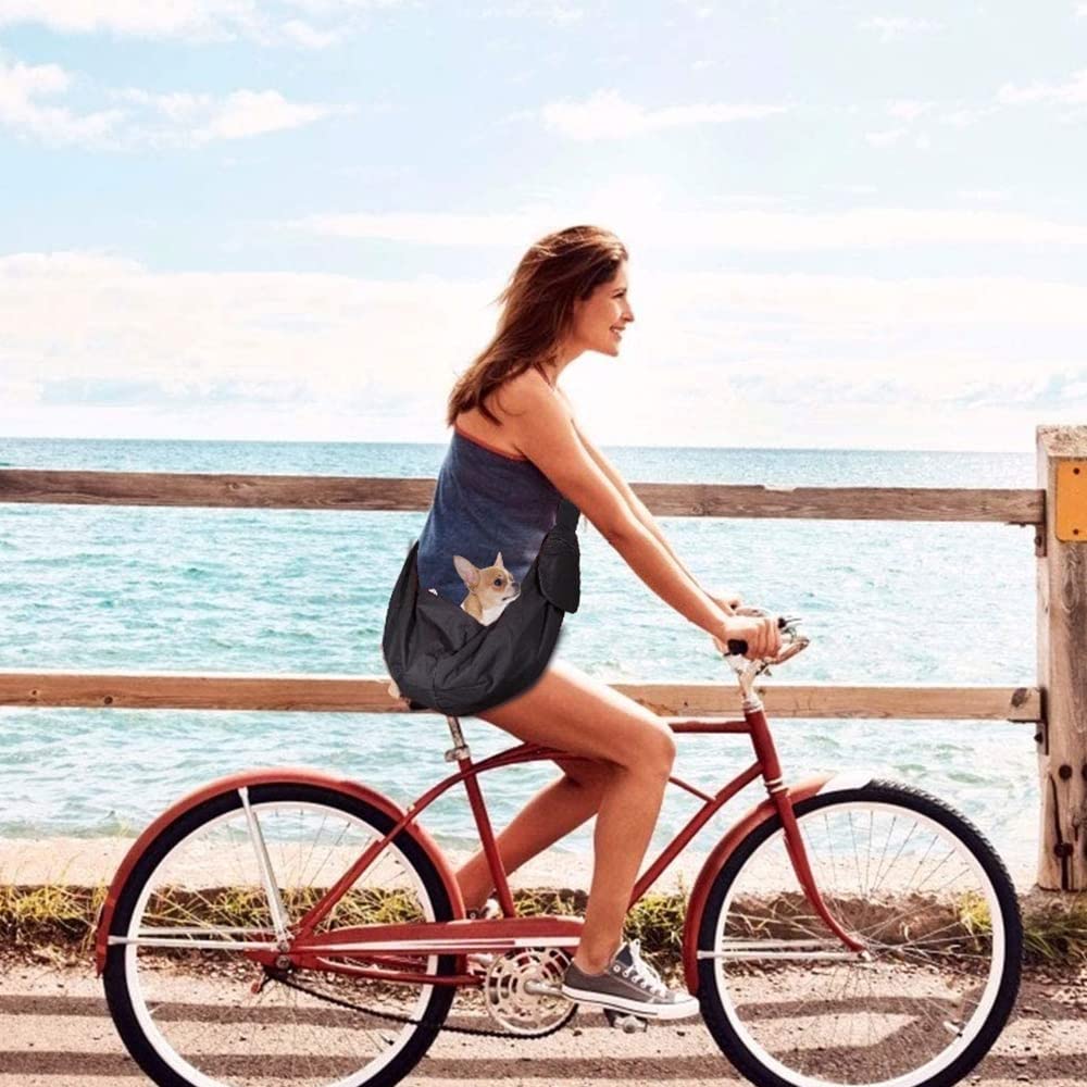 Lukovee Pet Sling, Hand Free Dog Sling Carrier Adjustable Padded Strap Tote Bag Breathable Cotton Shoulder Bag Front Pocket Safety Belt Carrying Small Dog Cat Puppy Machine Washable (Black, S)