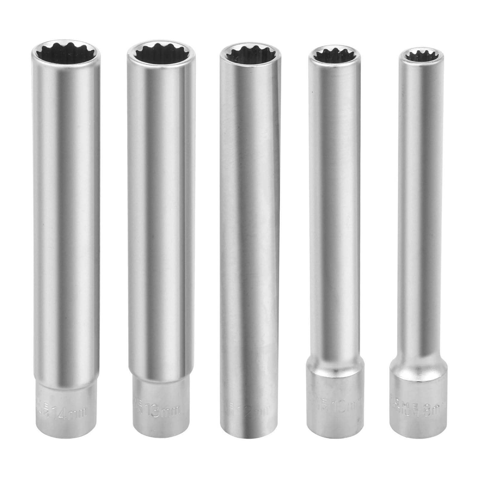 Juego de 5 enchufes de impacto extra profundo de 3/8 pulgadas para herramientas de reparación de pernos de rueda de coche hexagonales de acero CR-V de 0,31 a 0,55 pulgadas (Hexagon)