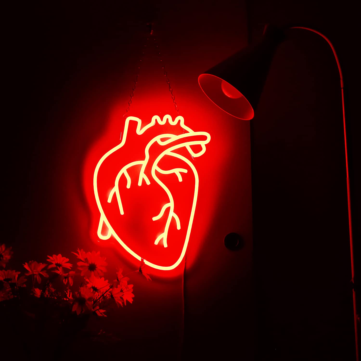 Pannello al neon a forma di cuore umano alimentato da USB per decorazione da parete, pannello al neon per camera da letto dimmerabile, lampada da parete al neon per decorazione di festa