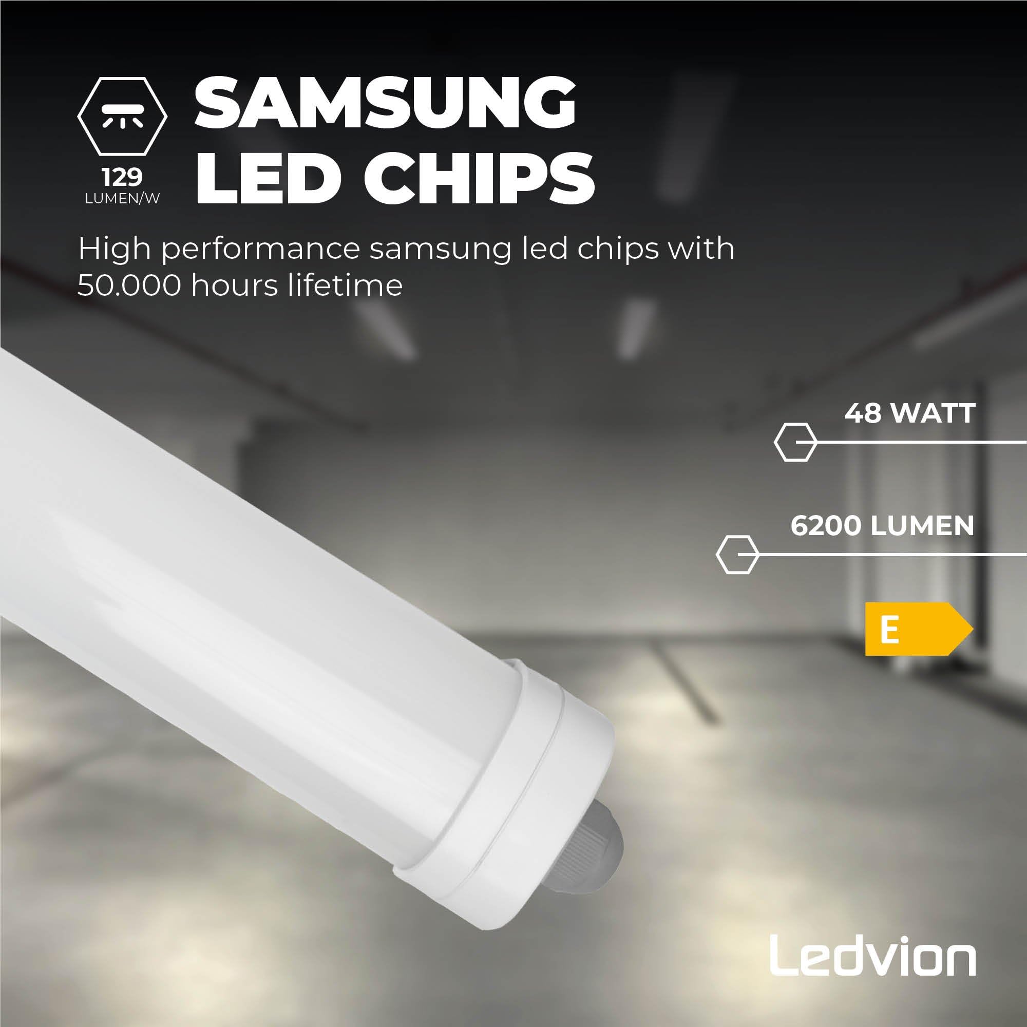 Ledvion - Boîtier de Reglette, 150cm, IP65, 48W, 130 lm/W, Blanc neutre, 1X150cm, Couplable, éclairage de garage, entrepôt, d'atelier, lampe de cave