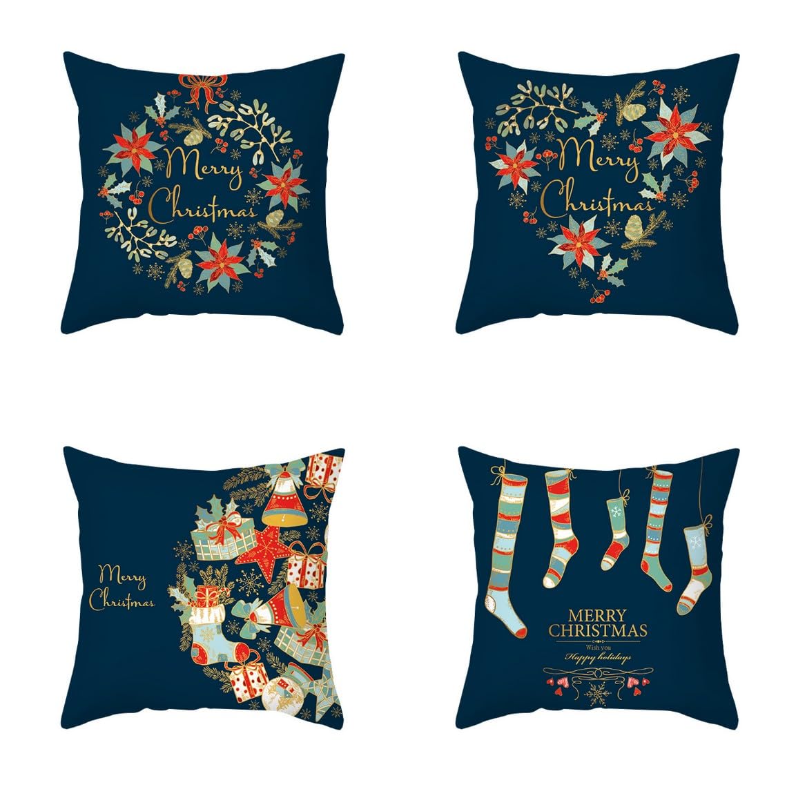 Chenlane Silk Pillow Cover Up Cushion For Couch Christmas, Natural Chair Premium Thickened Fabric 50x50 cm, 4Pcs