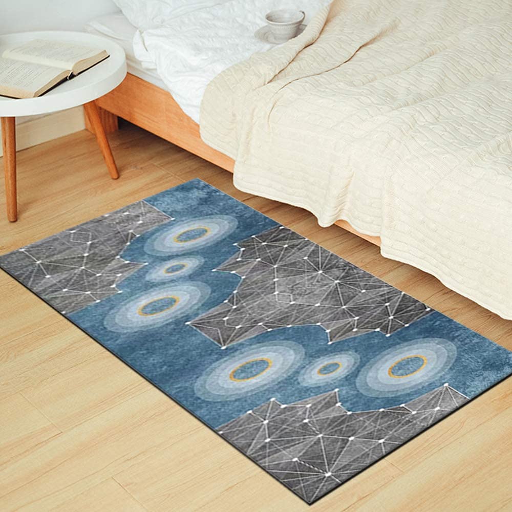 Tappeto Passatoia Cucina Antiscivolo Lavabile 90x140cm 3D Ingresso Tappeto Runner Corridoio Blu Grigio, Dimensioni Personalizzabili